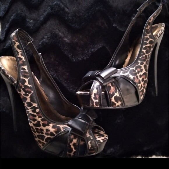 RARE Animal Print Leopard Stilettos Size 6.5M 1" Platform/5.5" Heel - Picture 1 of 11